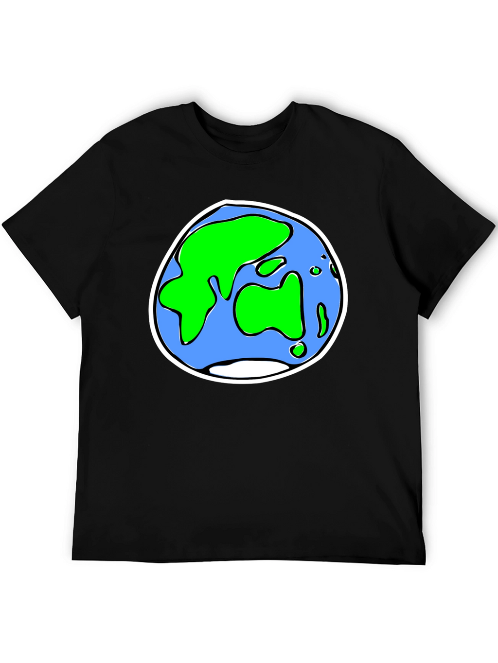 Cartoon Earth Graphic Tee - Black Crew Neck T-Shirt