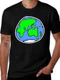 Cartoon Earth Graphic Tee - Black Crew Neck T-Shirt