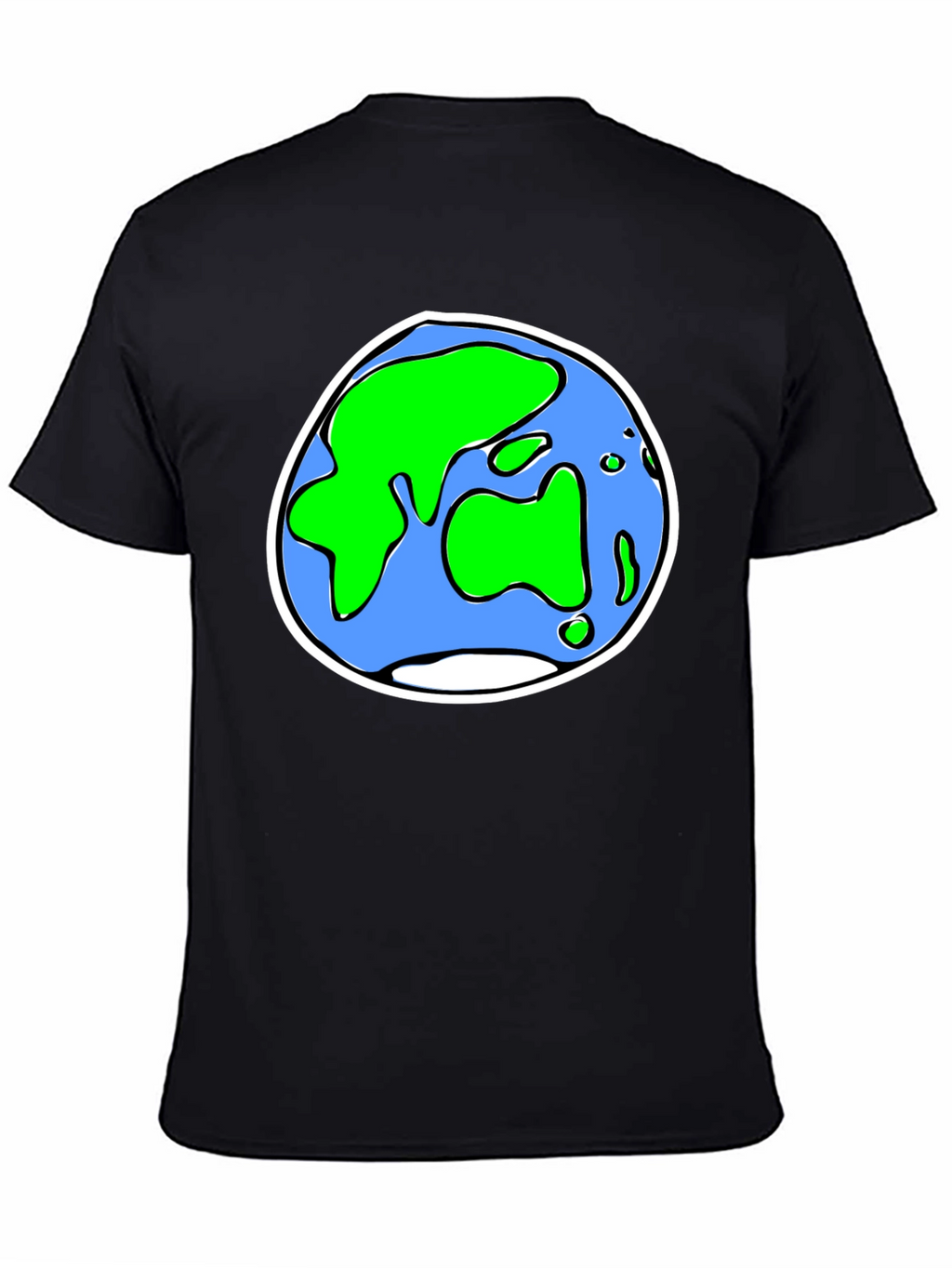 Cartoon Earth Graphic Tee - Black Crew Neck T-Shirt
