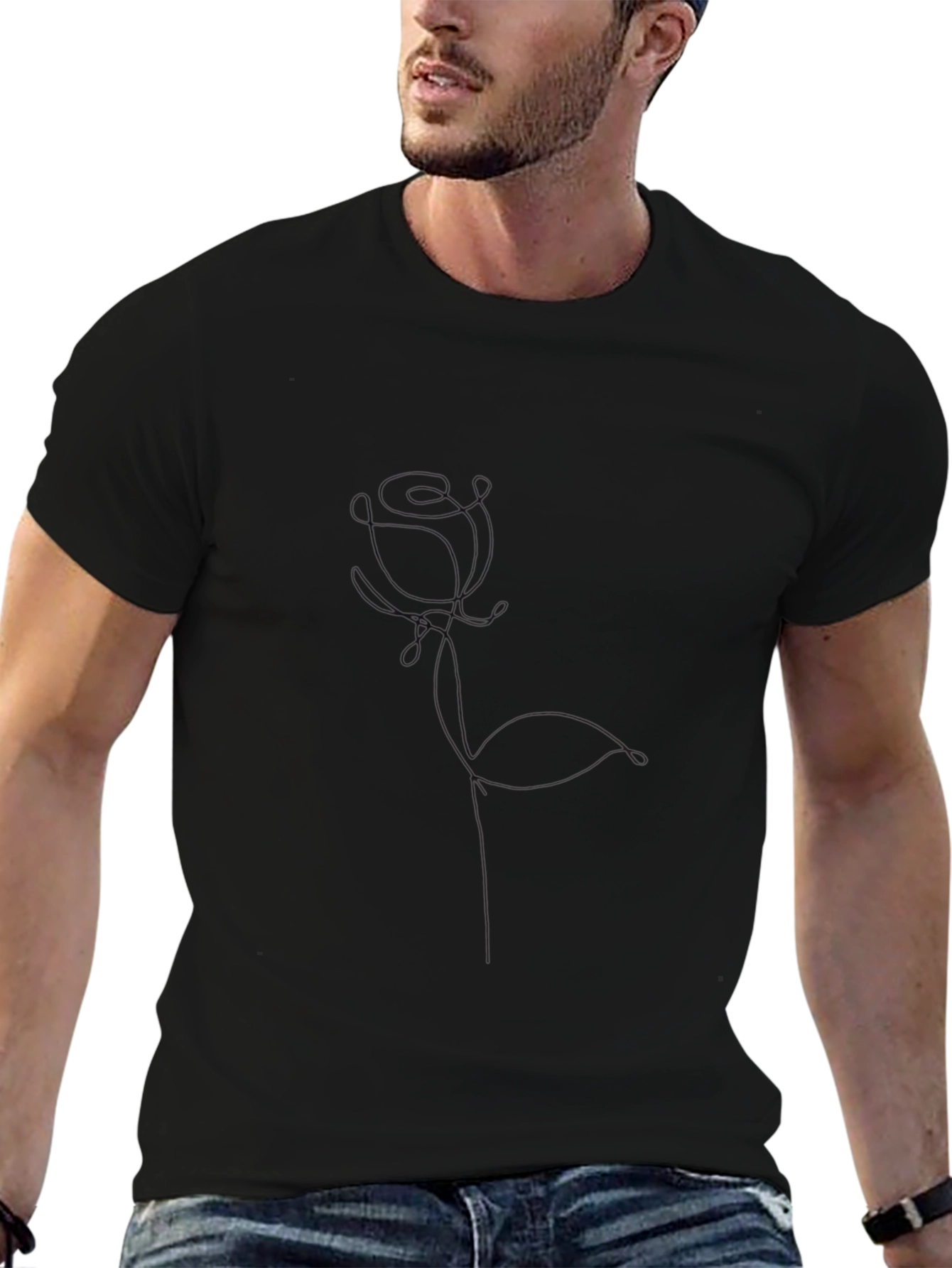 Mens Black Rose Graphic Tee - Casual Style