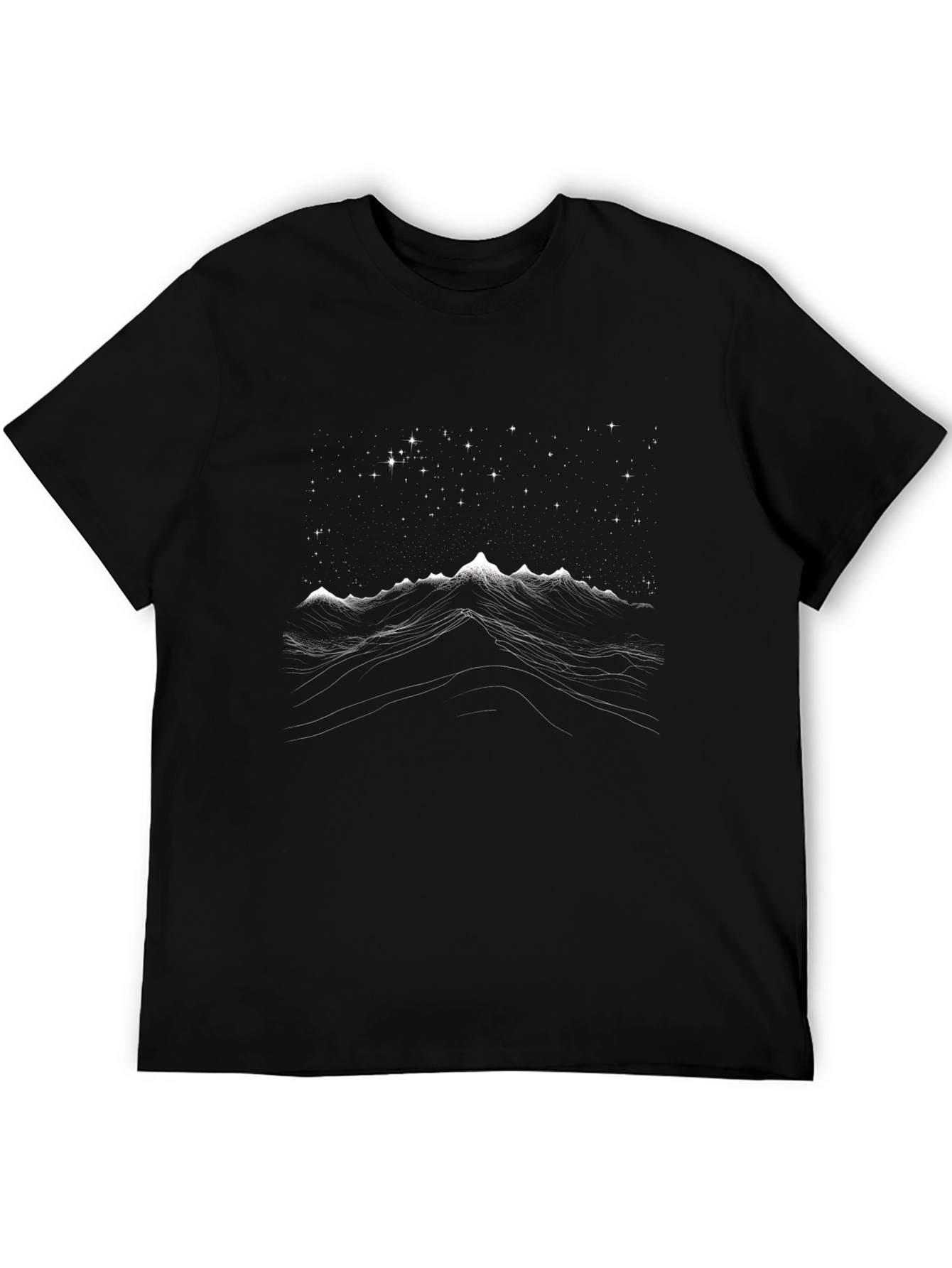 Mountain Starry Night Graphic Tee - Black Cotton T-Shirt