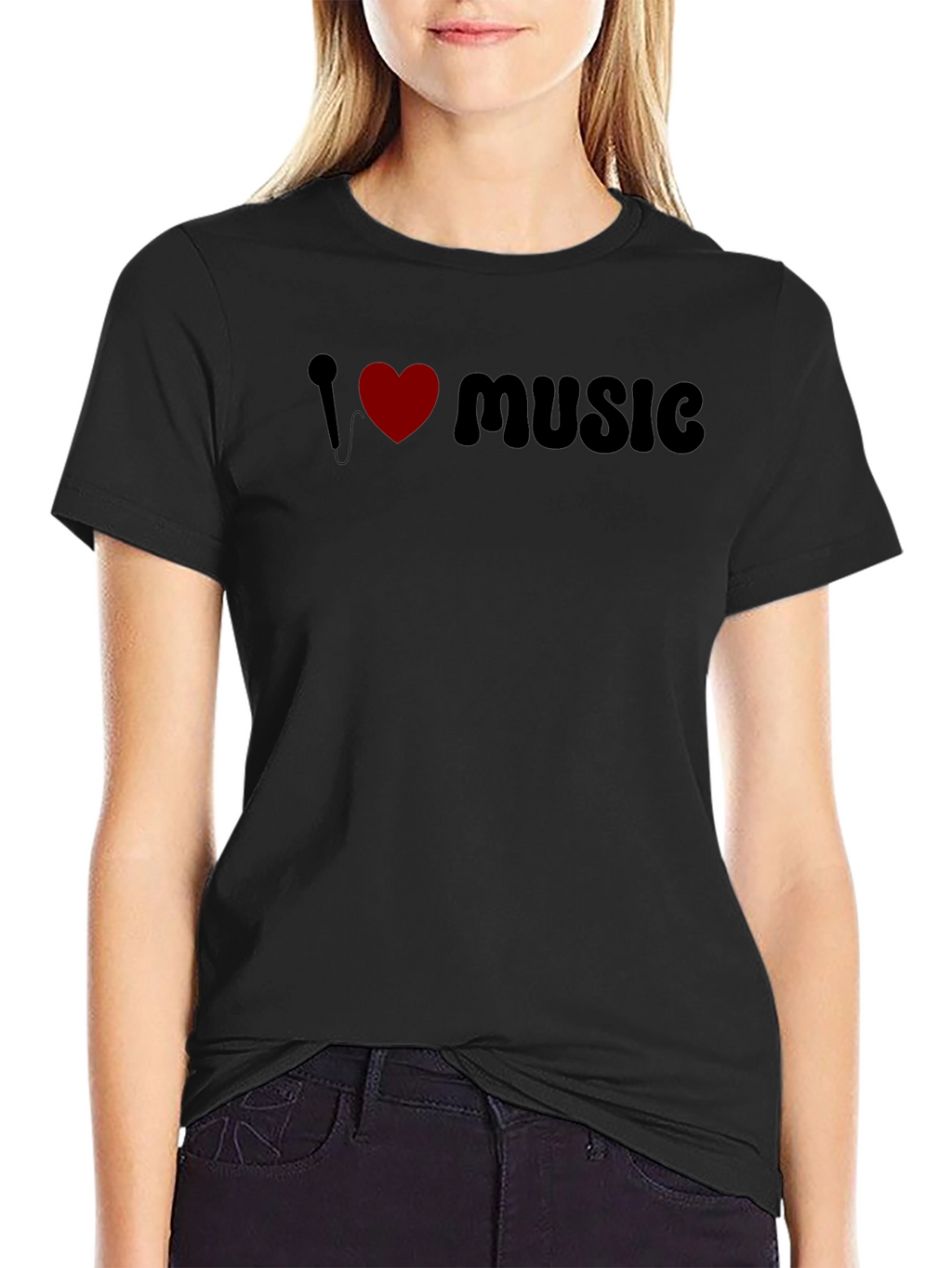 I Love Music Graphic Tee - Black