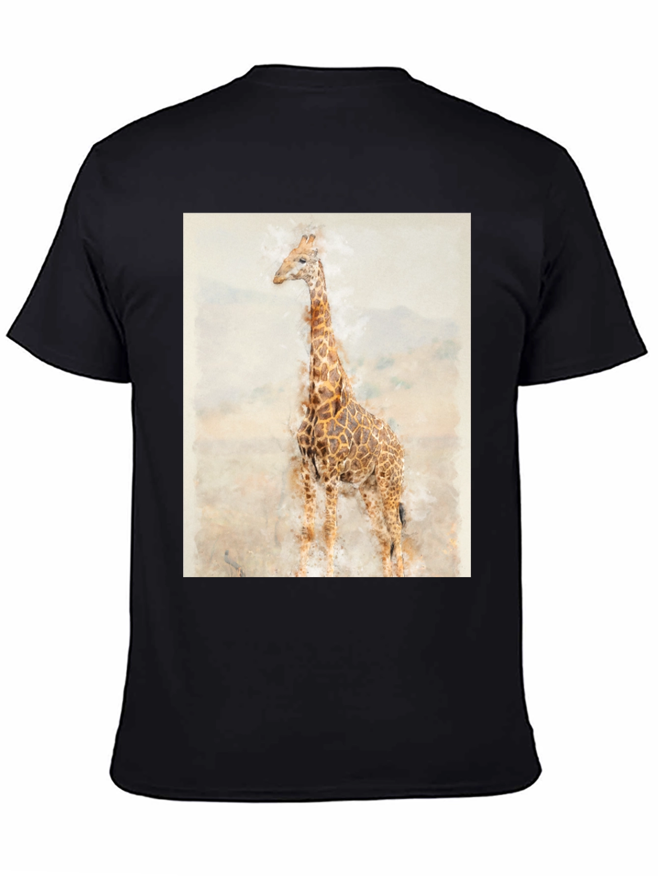 Watercolor Giraffe Graphic Tee - Black
