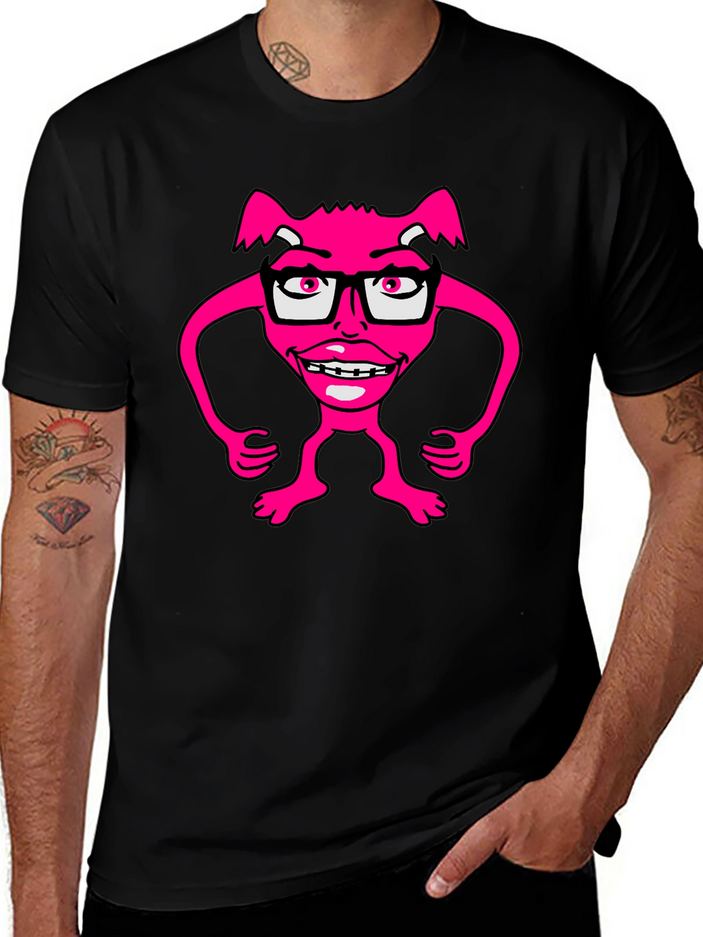 Funny Pink Monster Wearing Glasses T-Shirt