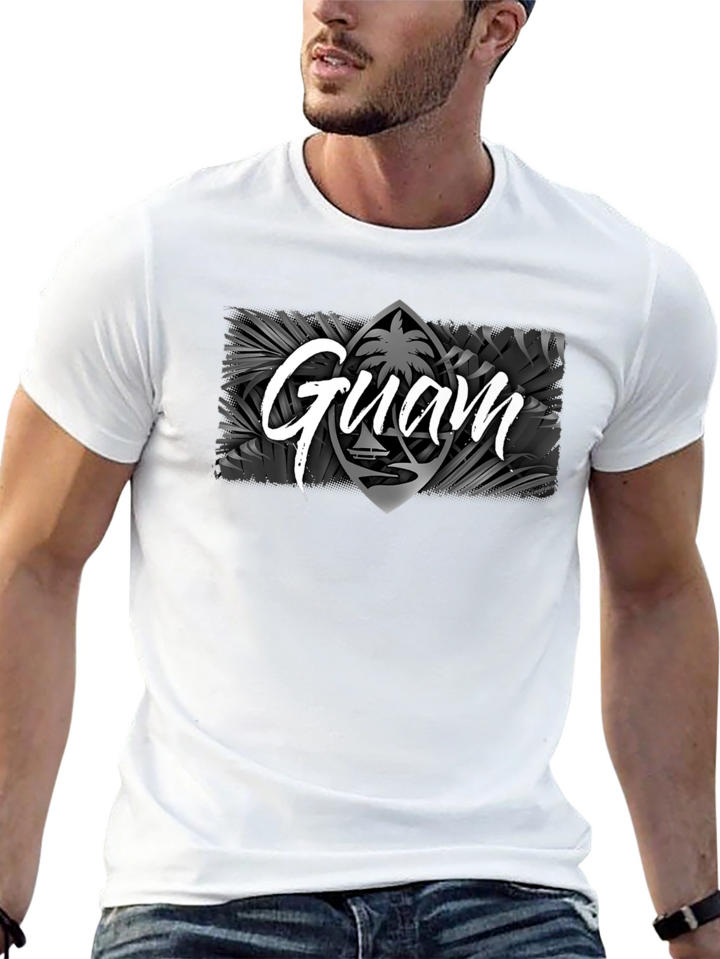 Guam Palm Tree T-Shirt Black Mens
