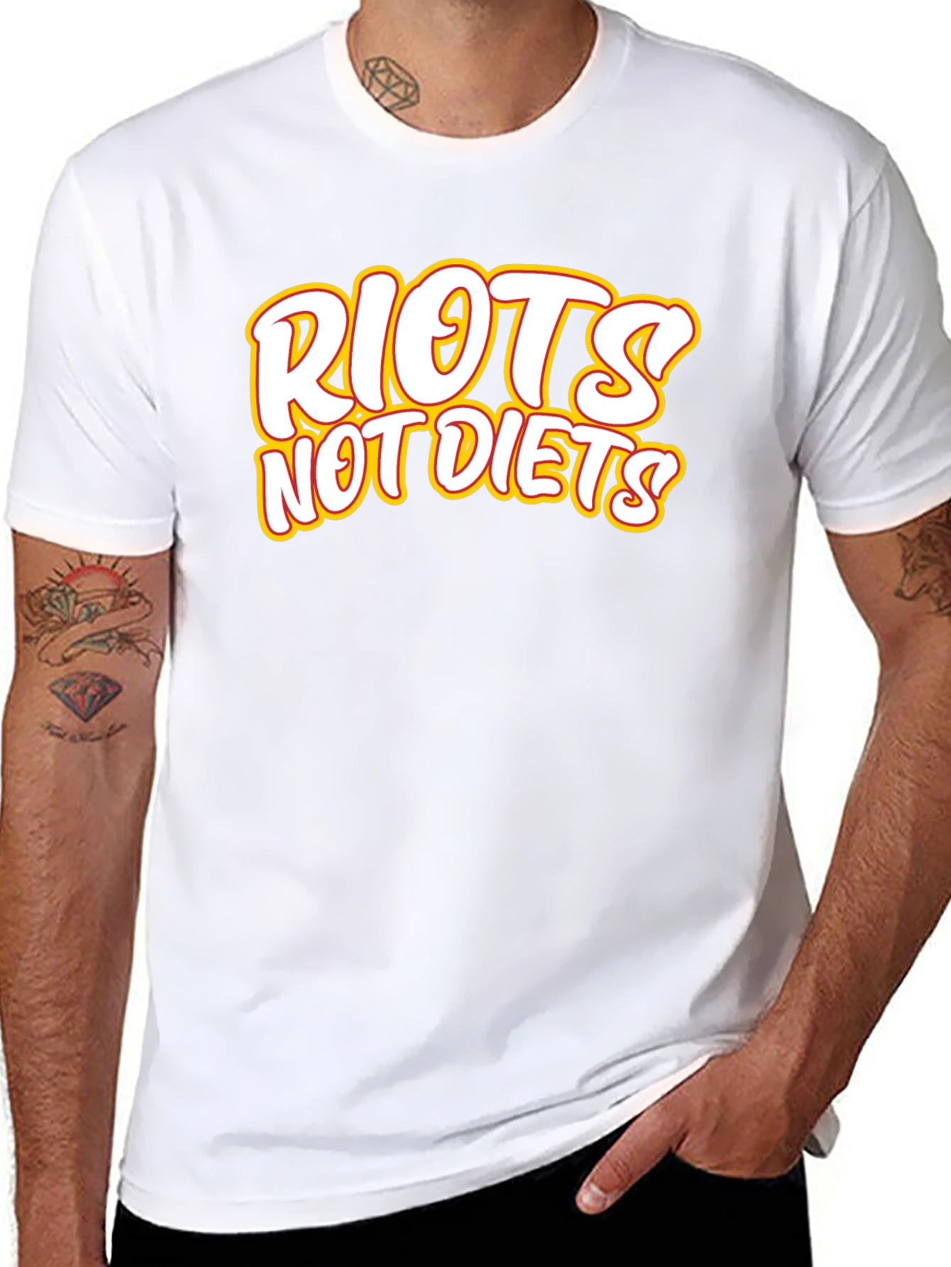 Riots Not Diets Black Graphic Tee - Slogan T-Shirt