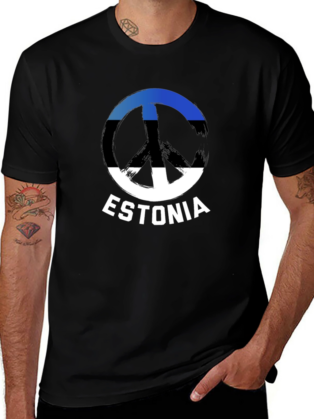 Estonia Peace Sign Flag T-Shirt - Black