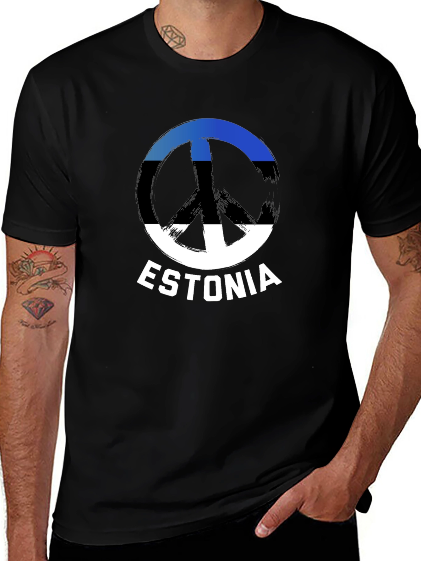 Estonia Peace Sign Flag T-Shirt - Black