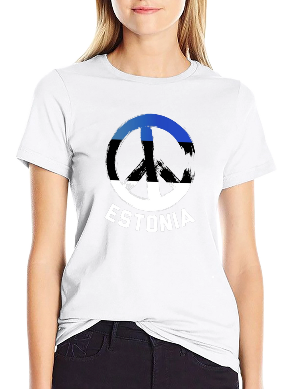 Estonia Peace Sign Flag T-Shirt - Black