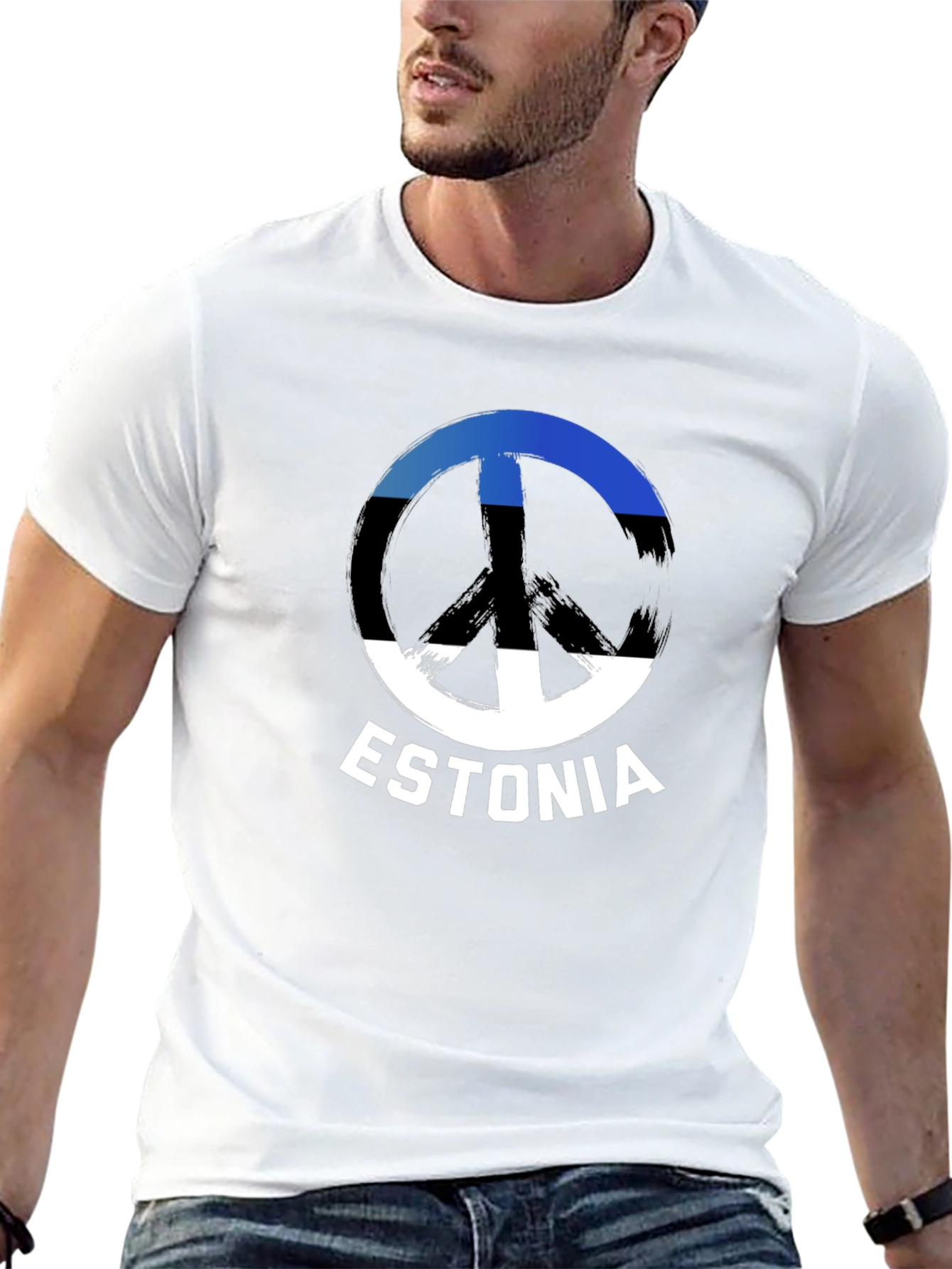 Estonia Peace Sign Flag T-Shirt - Black