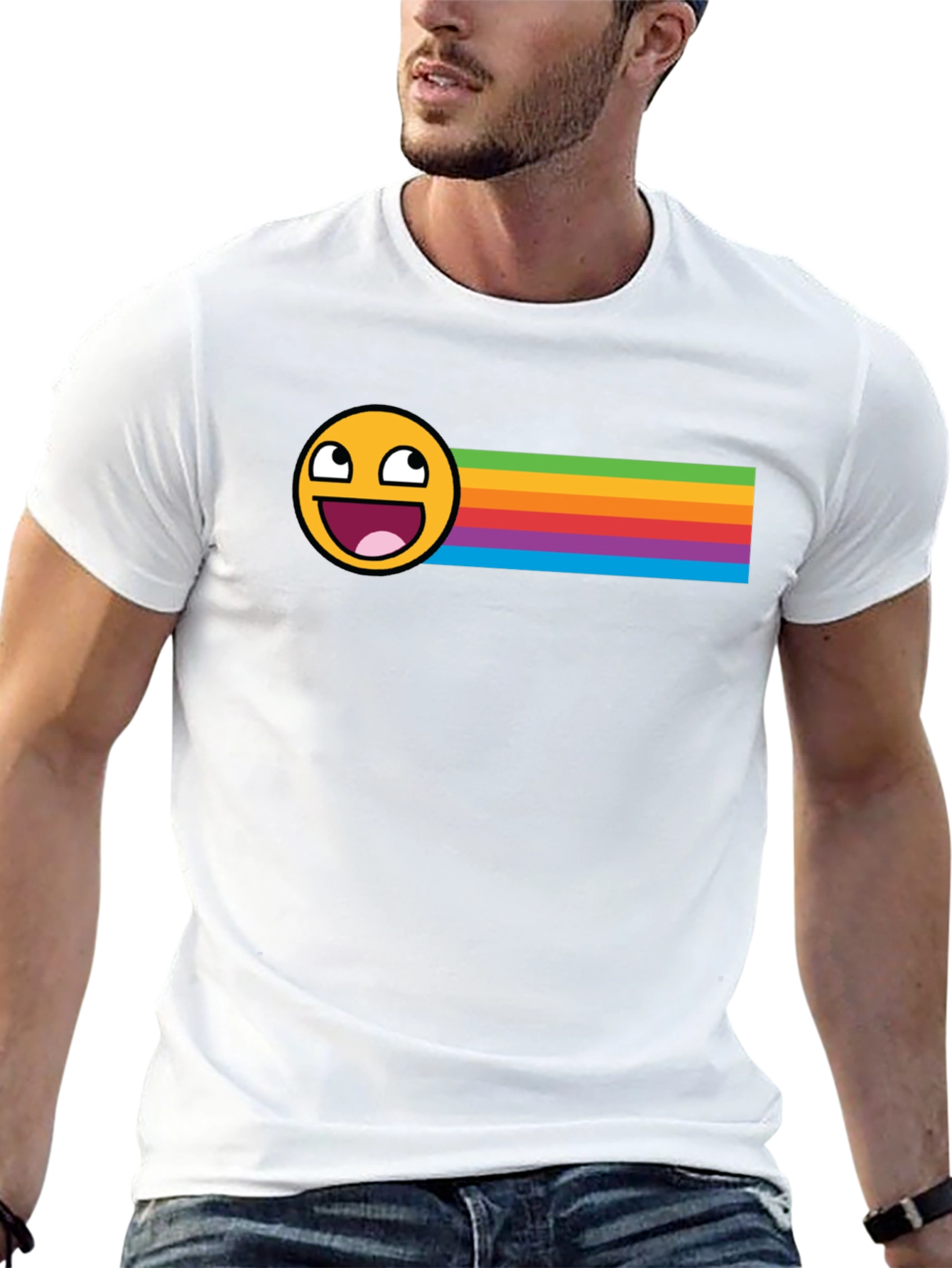 Epic Face Rainbow Stripe Graphic Tee - Black