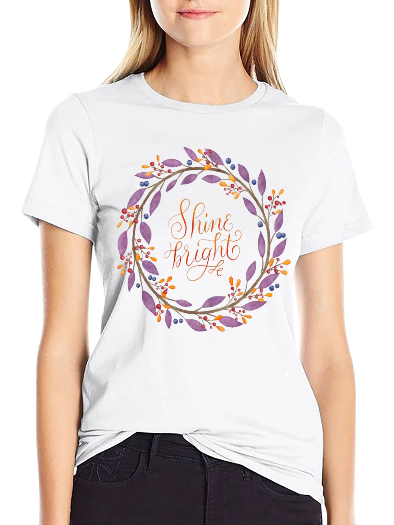 Shine Bright Floral Wreath Black T-Shirt