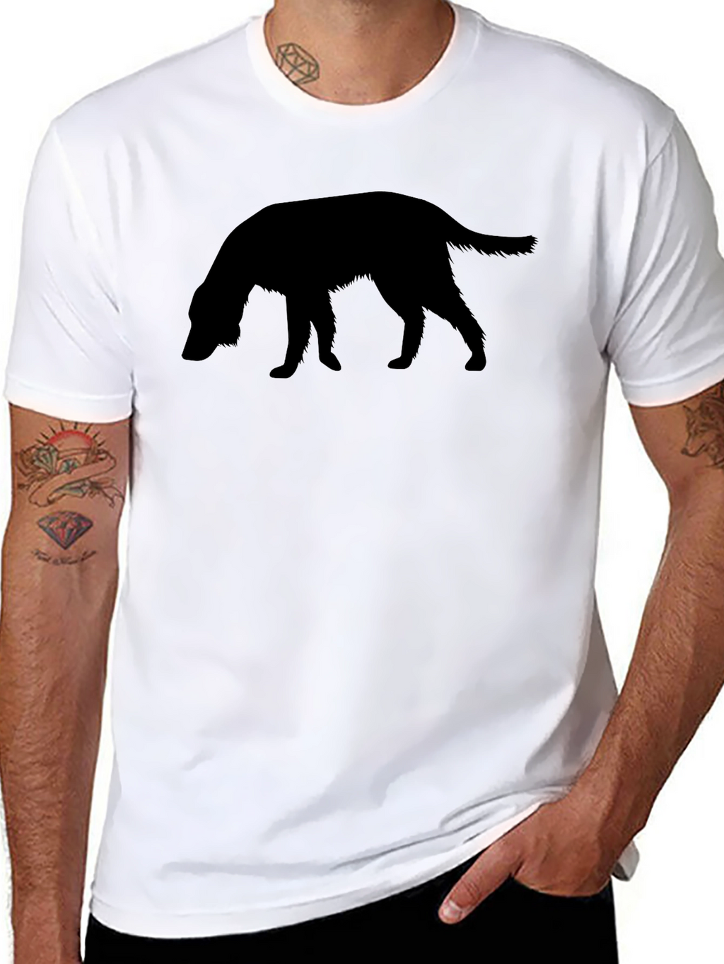 Dog Silhouette Graphic Tee - Black Cotton T-Shirt