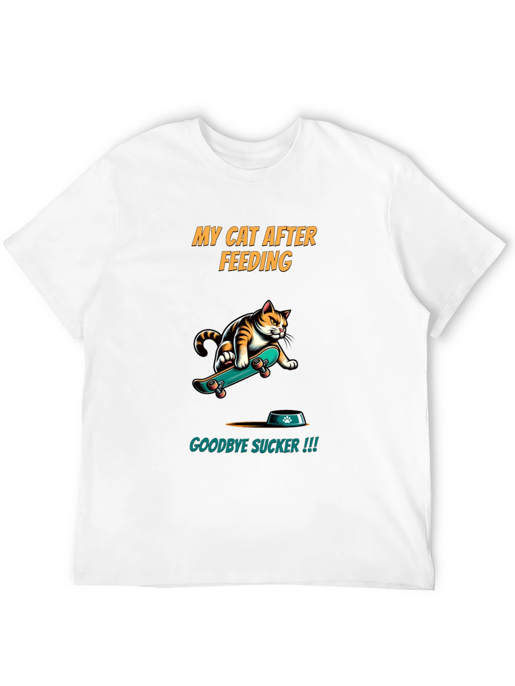 Funny Cat Skateboard T-Shirt - My Cat After Feeding