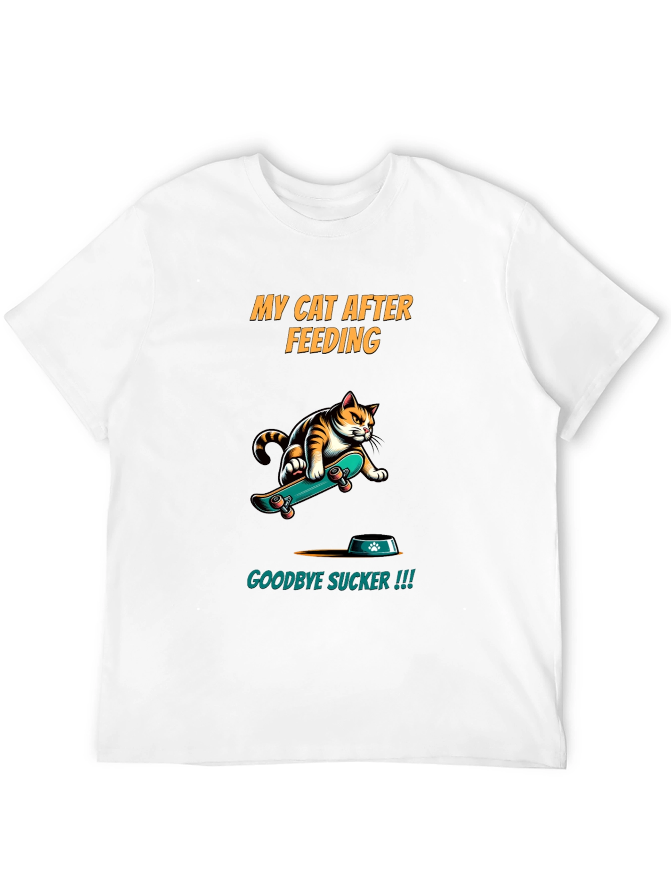 Funny Cat Skateboard T-Shirt - My Cat After Feeding