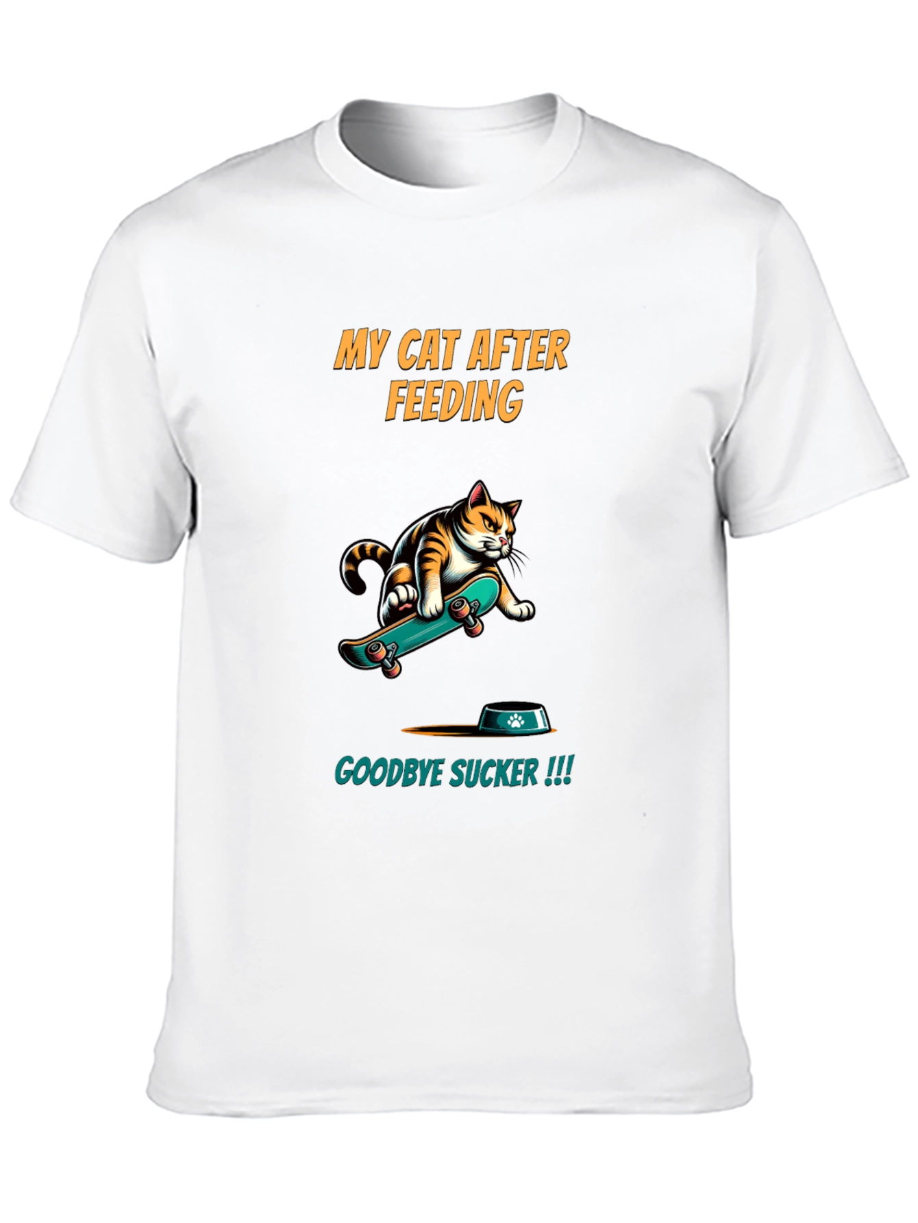 Funny Cat Skateboard T-Shirt - My Cat After Feeding