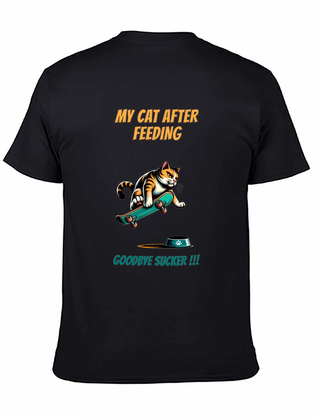 Funny Cat Skateboard T-Shirt - My Cat After Feeding
