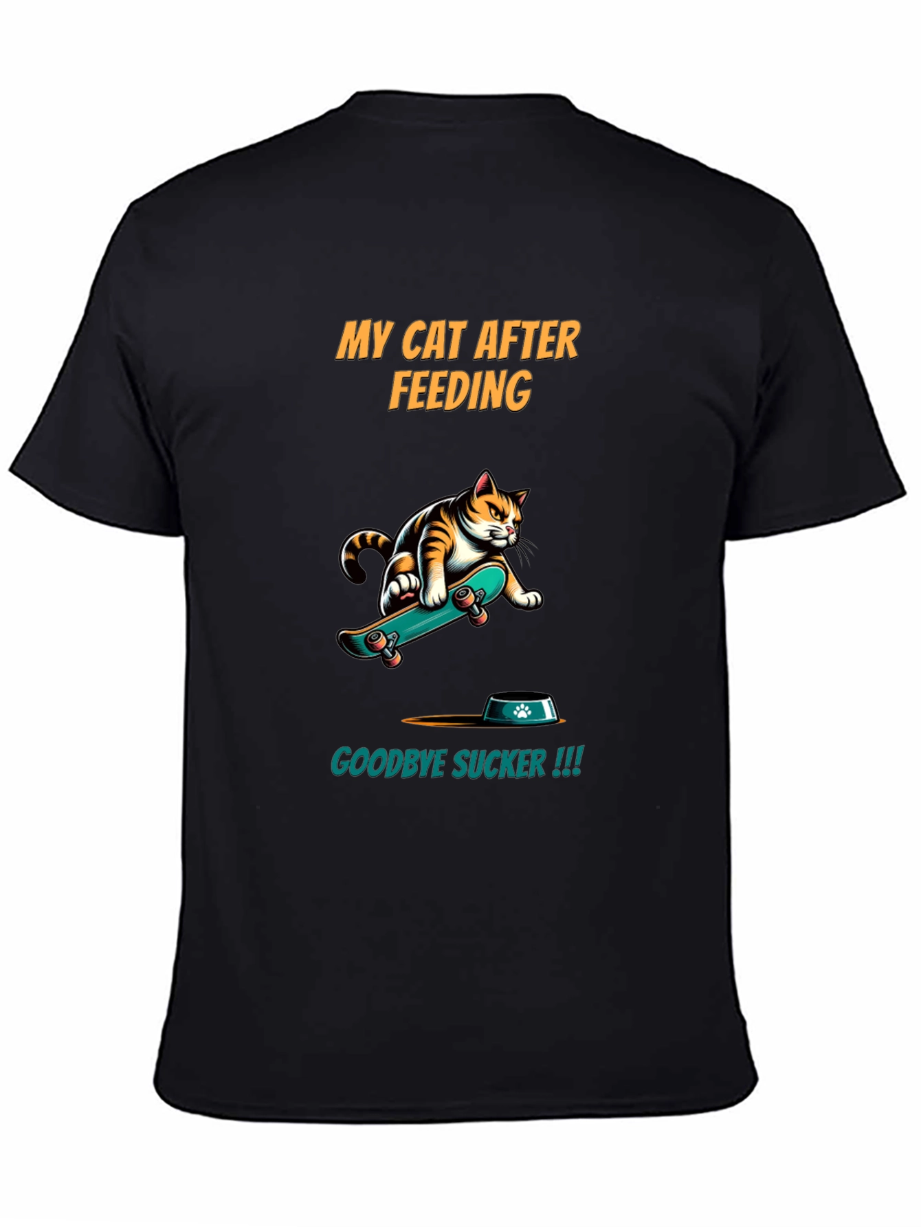 Funny Cat Skateboard T-Shirt - My Cat After Feeding