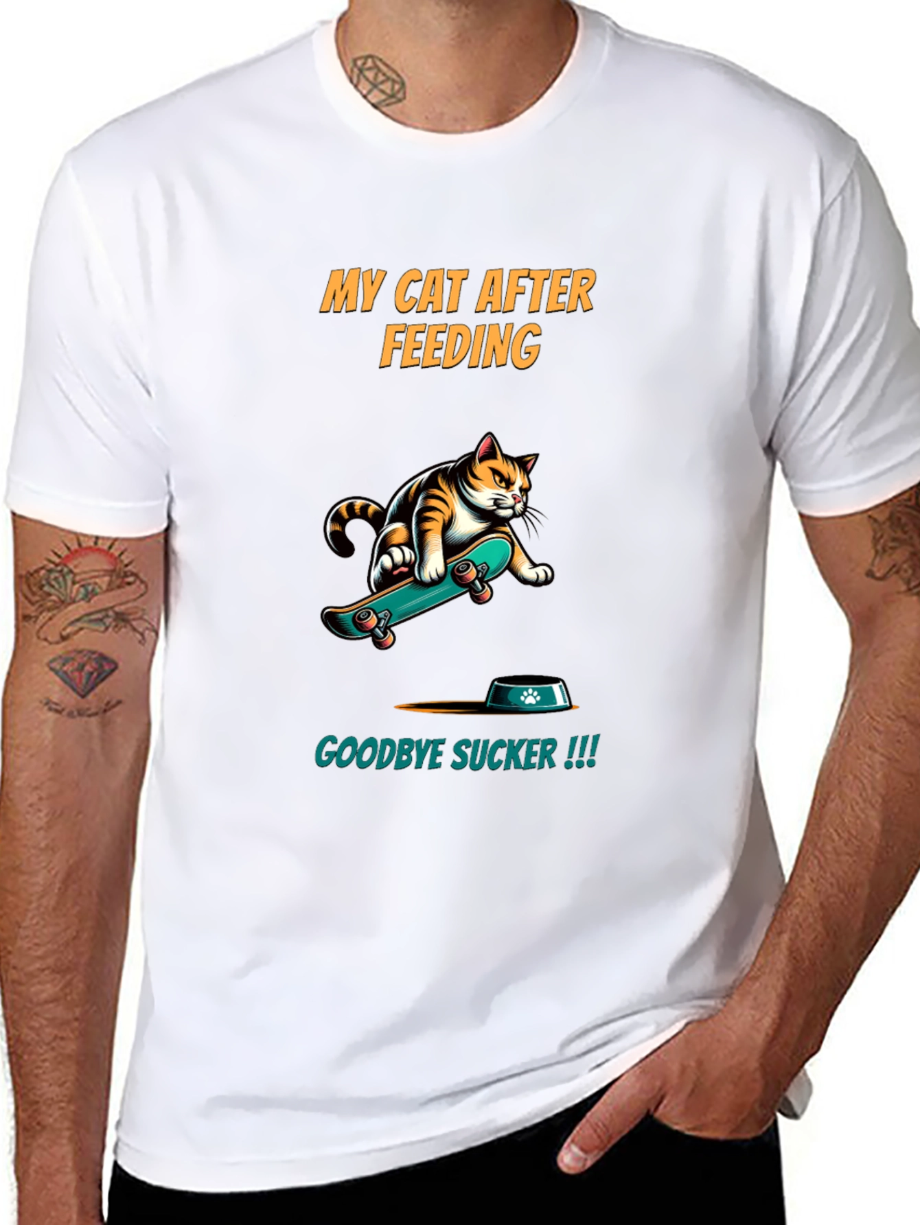 Funny Cat Skateboard T-Shirt - My Cat After Feeding