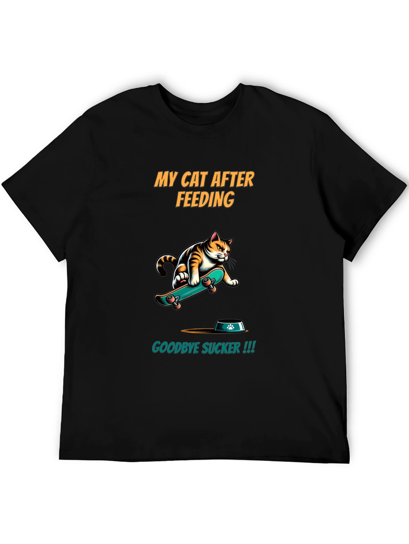 Funny Cat Skateboard T-Shirt - My Cat After Feeding