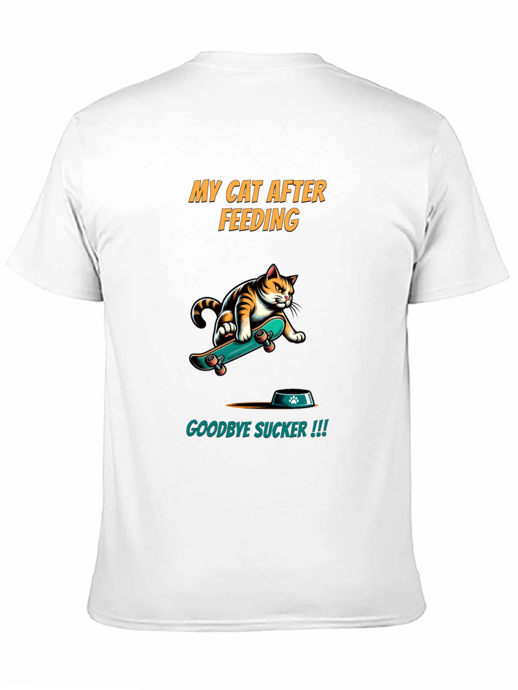 Funny Cat Skateboard T-Shirt - My Cat After Feeding