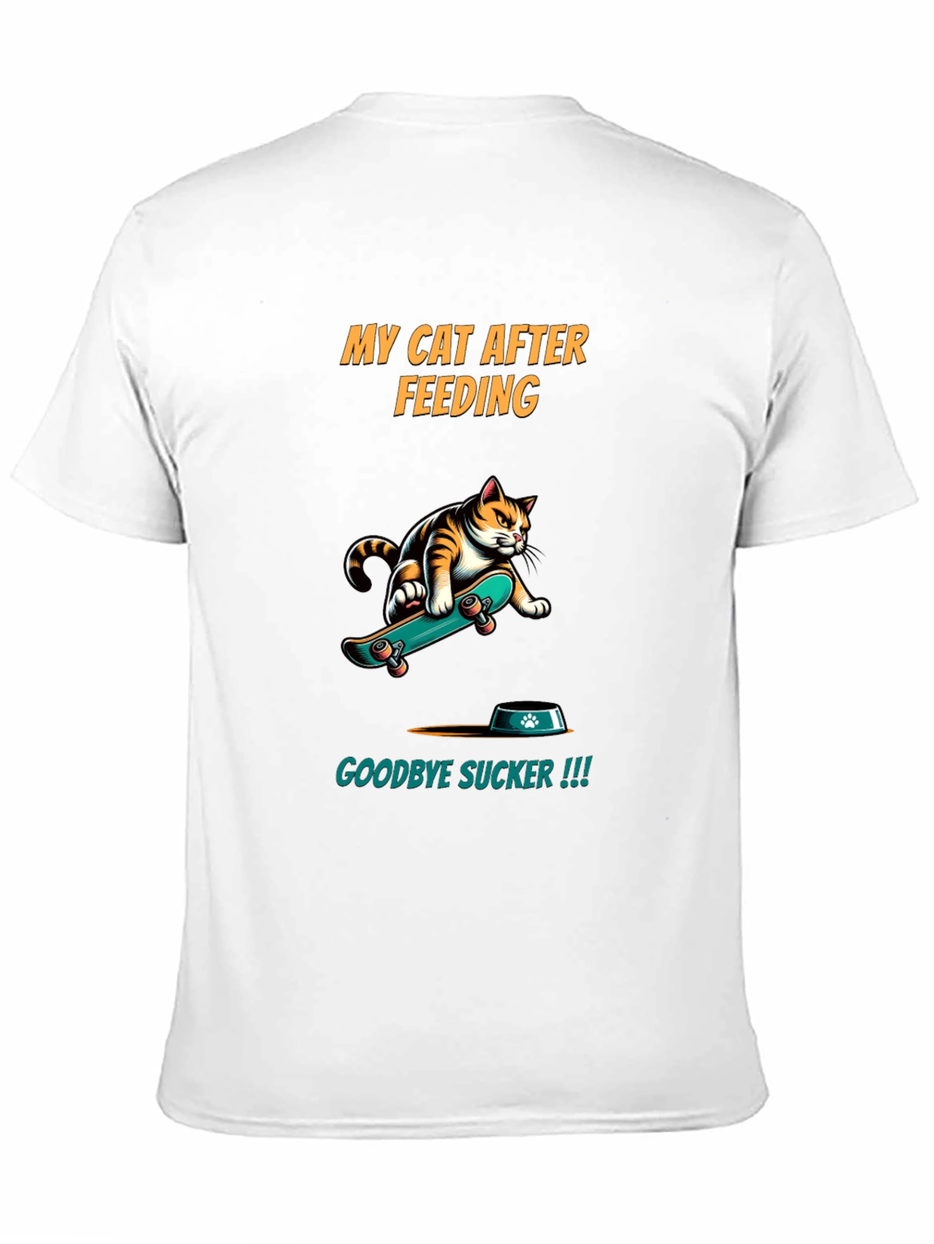 Funny Cat Skateboard T-Shirt - My Cat After Feeding