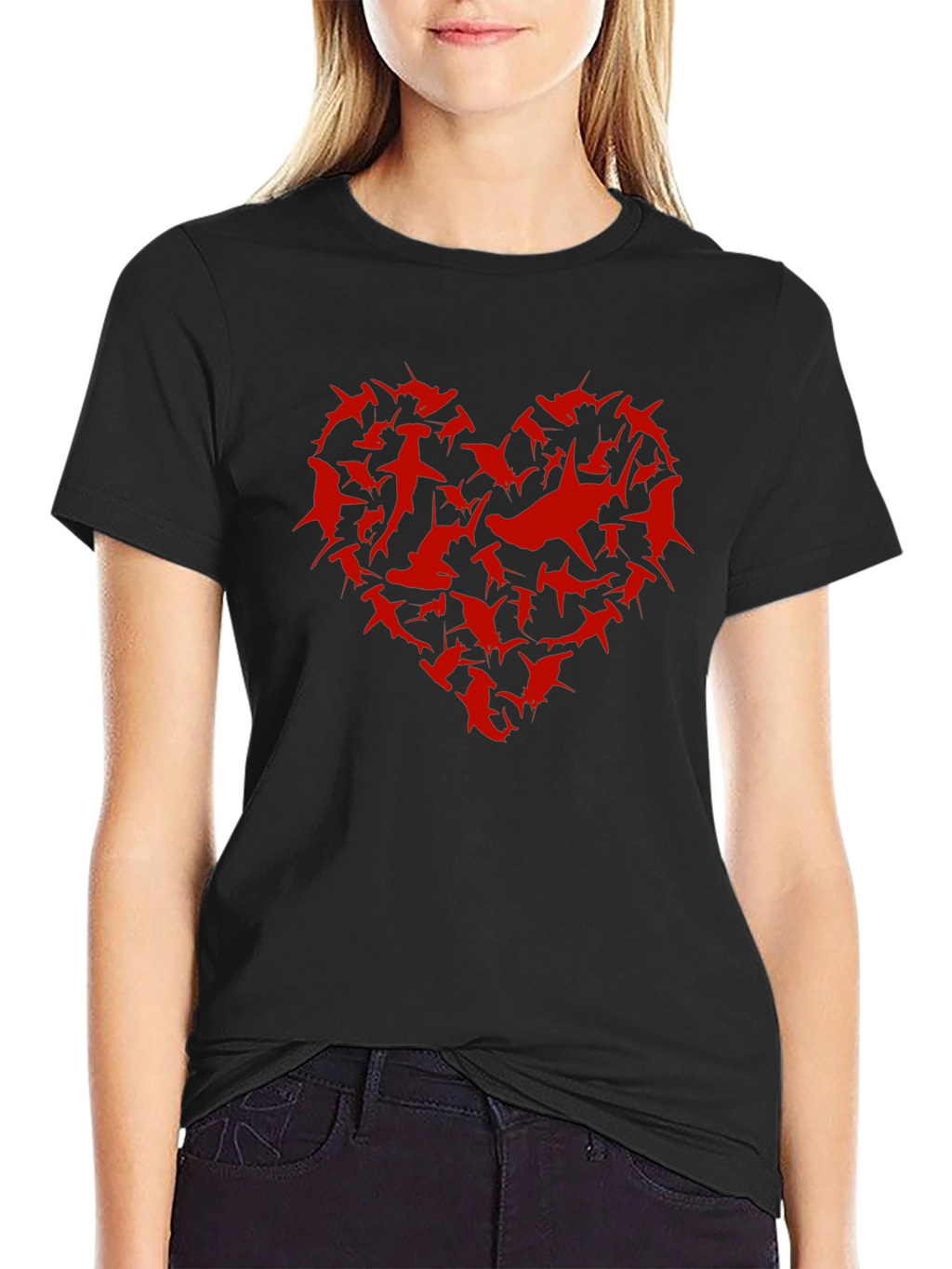 Shark Heart Graphic Tee - Black Cotton T-Shirt
