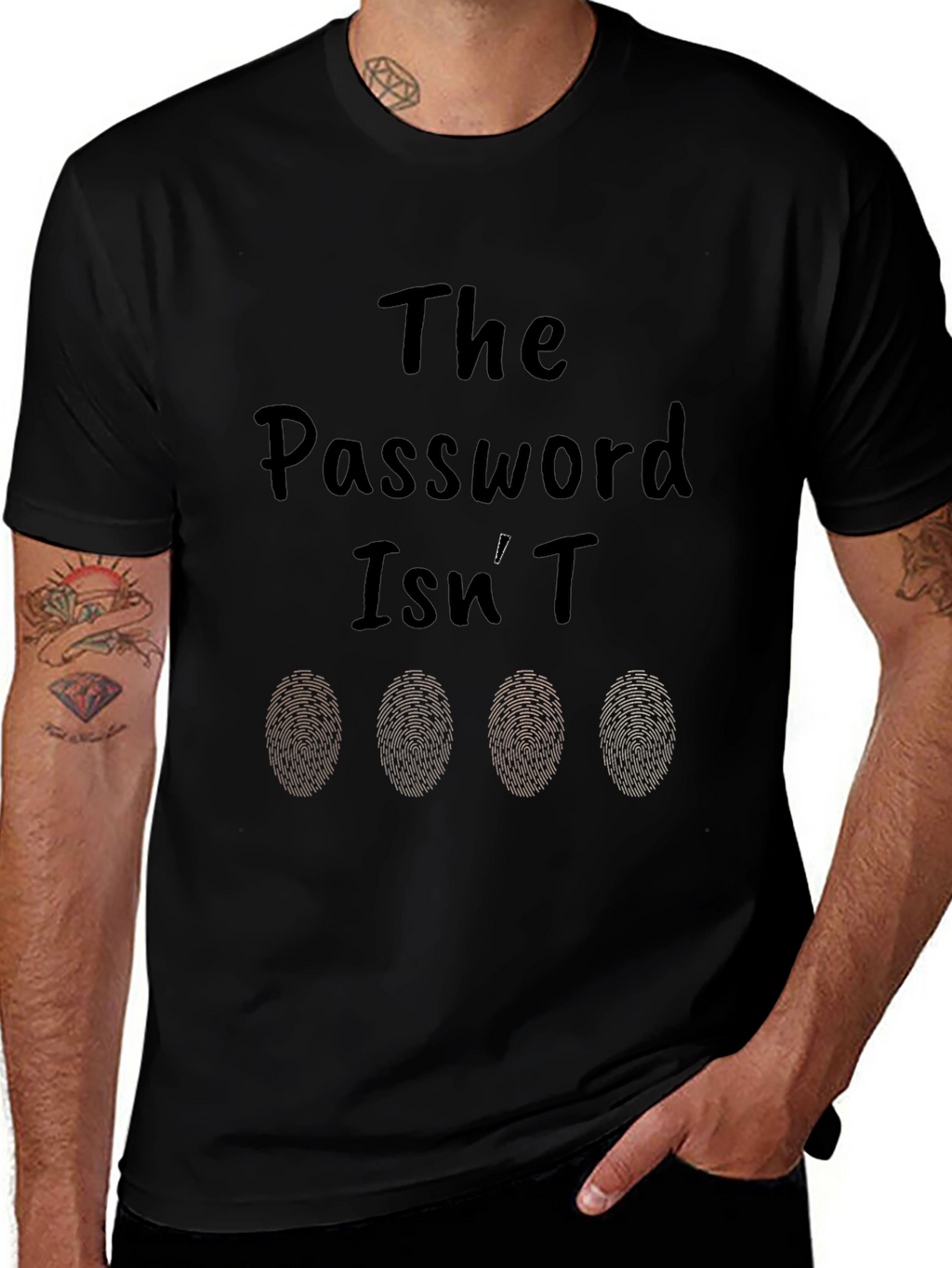 Password Isnt Fingerprints T-Shirt - Black Novelty Tee