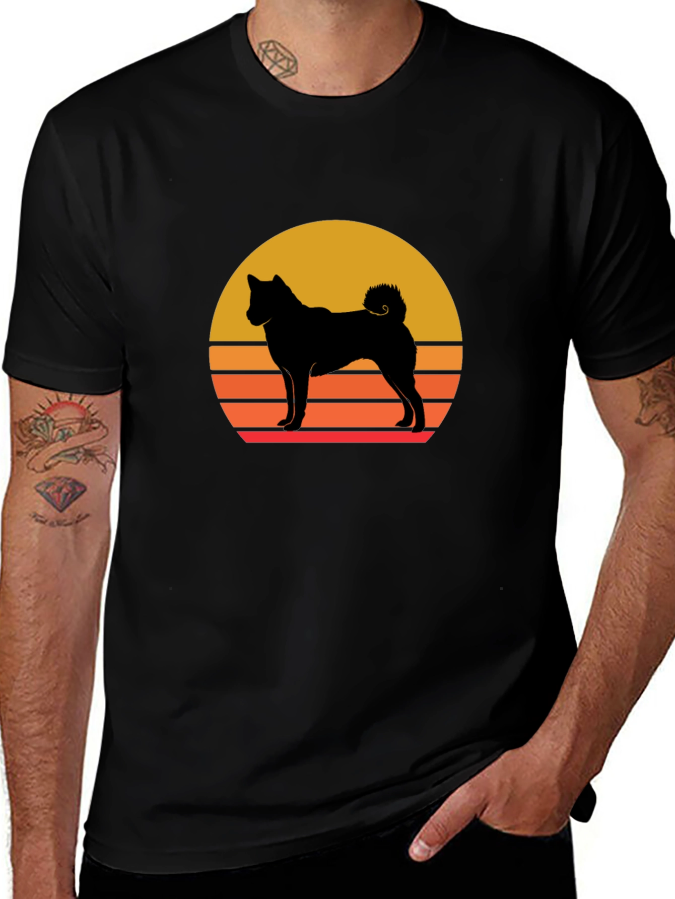 Retro Dog Silhouette T-Shirt - Vintage Sunset Design