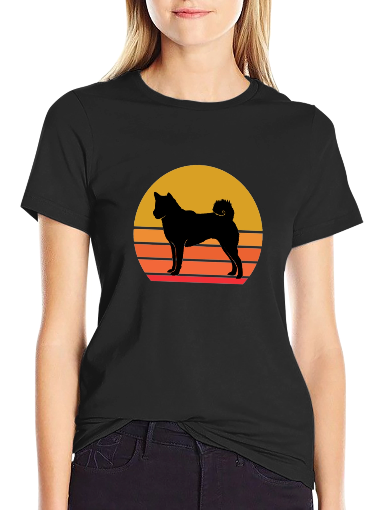 Retro Dog Silhouette T-Shirt - Vintage Sunset Design