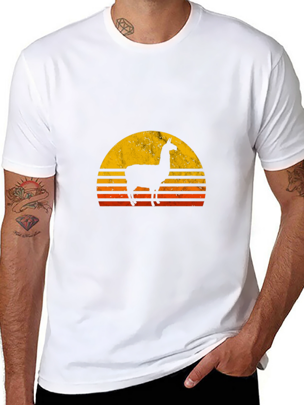 Llama Sunset Graphic Tee - Black Cotton T-Shirt