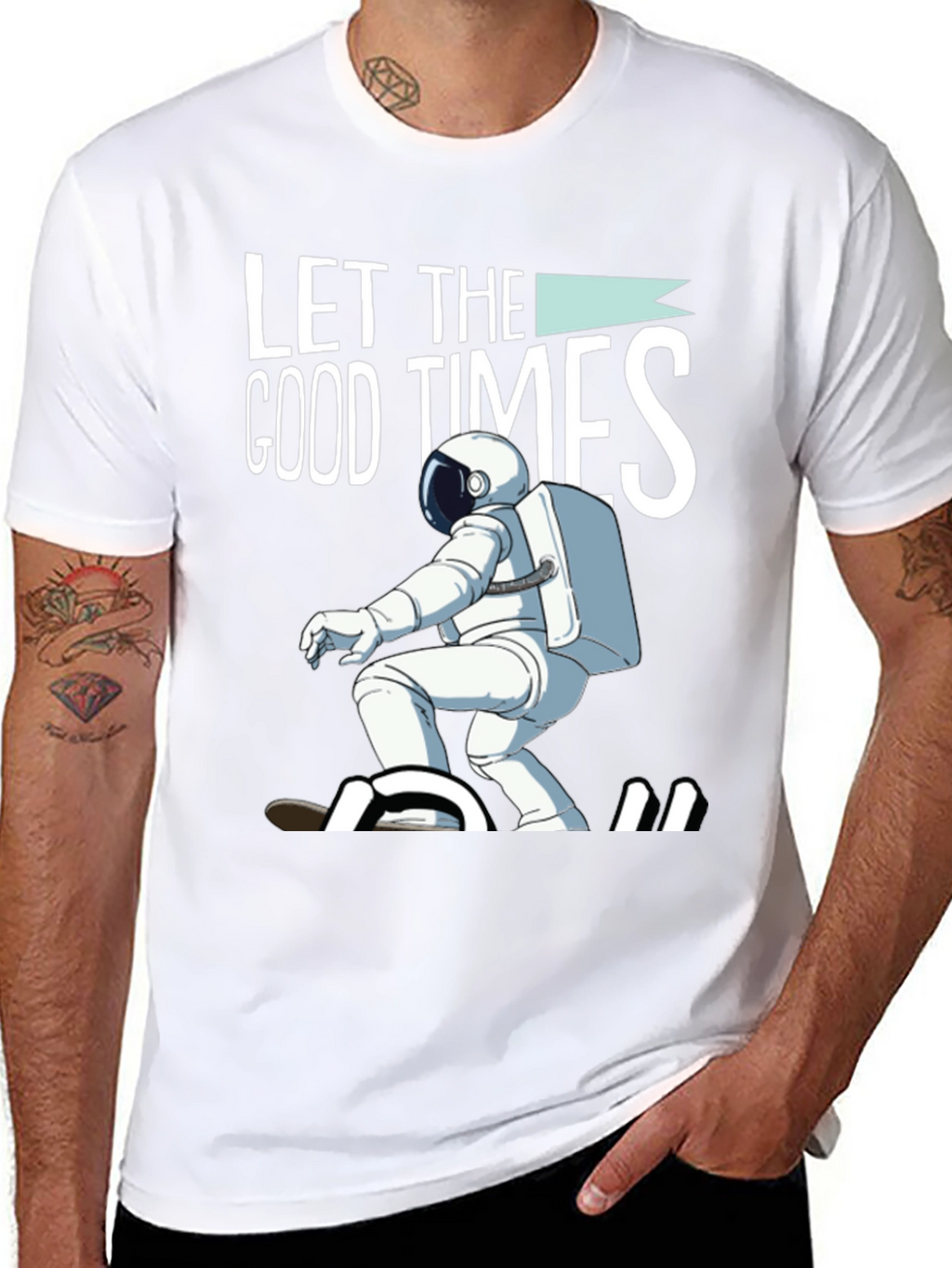 Let The Good Times Roll T-Shirt Astronaut Skateboarding