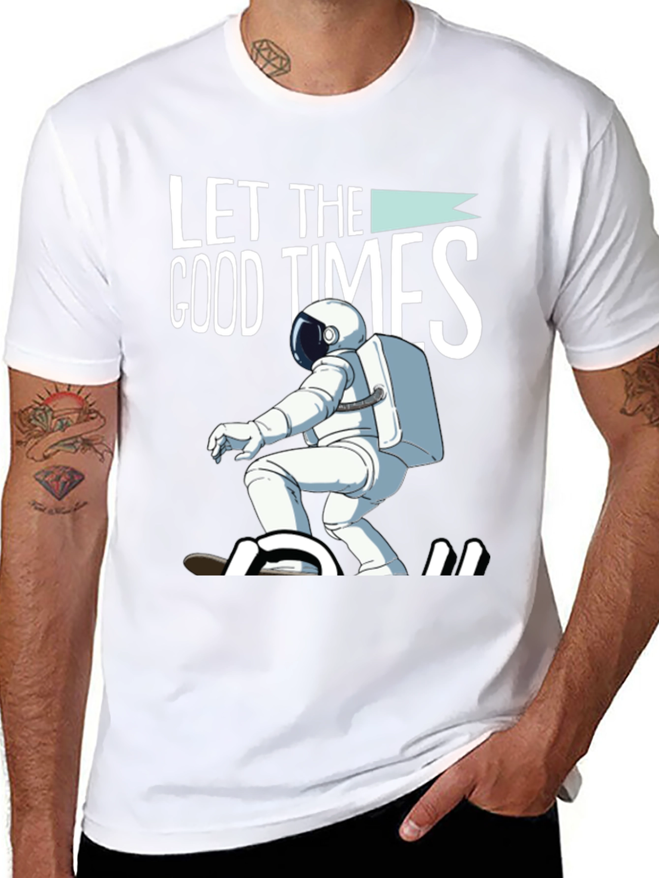 Let The Good Times Roll T-Shirt Astronaut Skateboarding