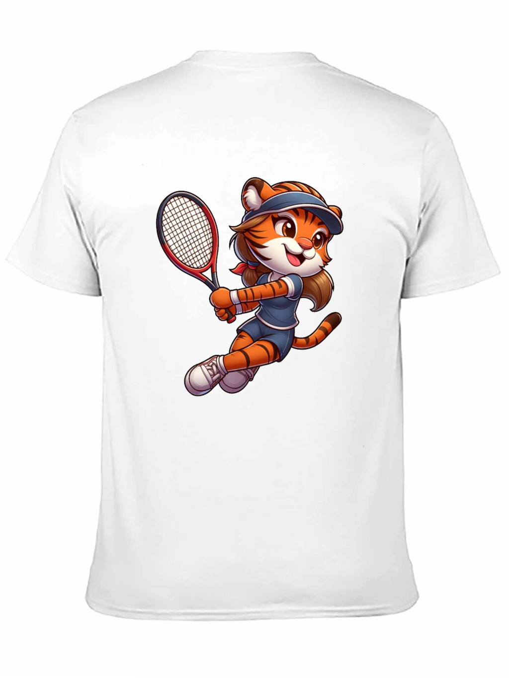 Tiger Tennis Player Graphic T-Shirt - Cartoon Style