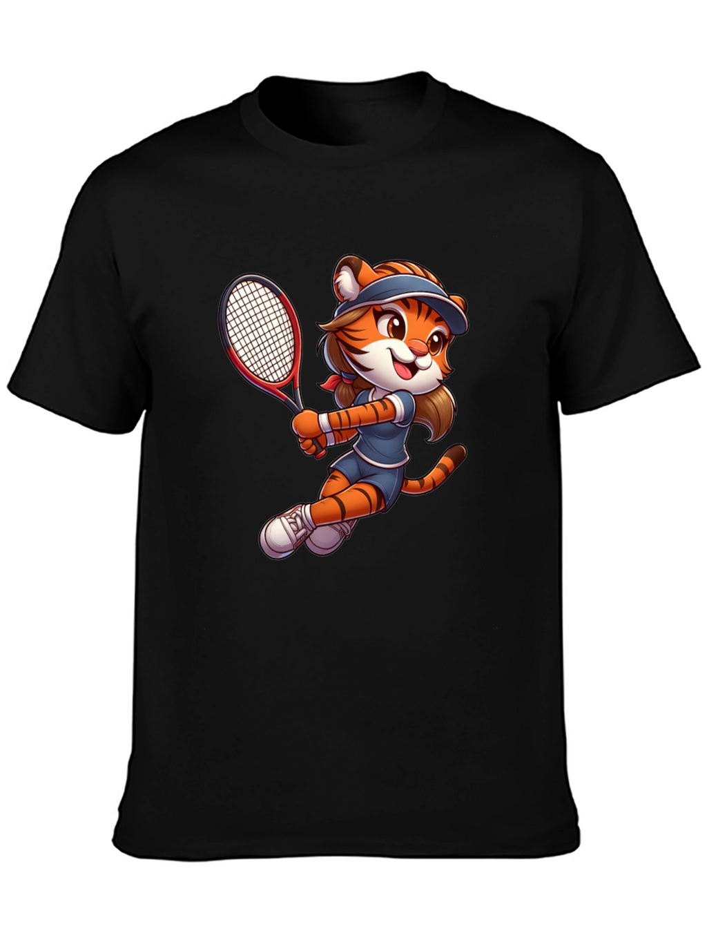 Tiger Tennis Player Graphic T-Shirt - Cartoon Style