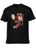 Tiger Tennis Player Graphic T-Shirt - Cartoon Style