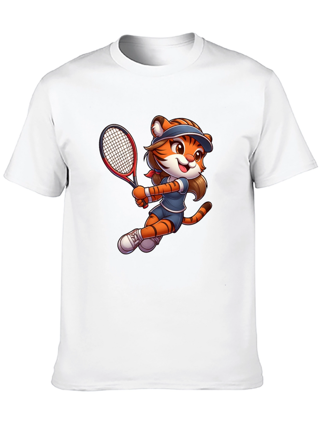 Tiger Tennis Player Graphic T-Shirt - Cartoon Style