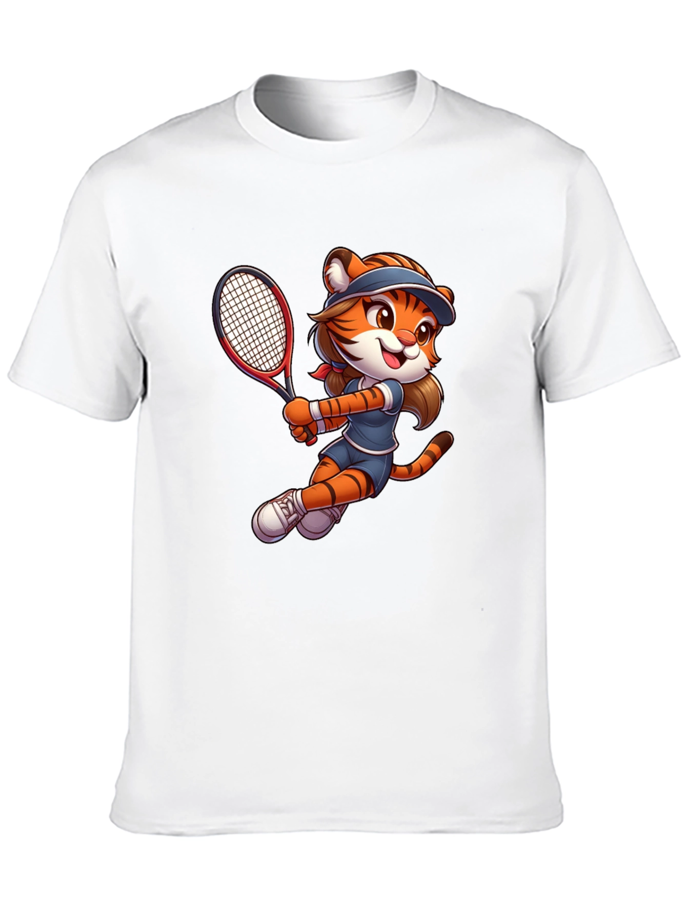 Tiger Tennis Player Graphic T-Shirt - Cartoon Style