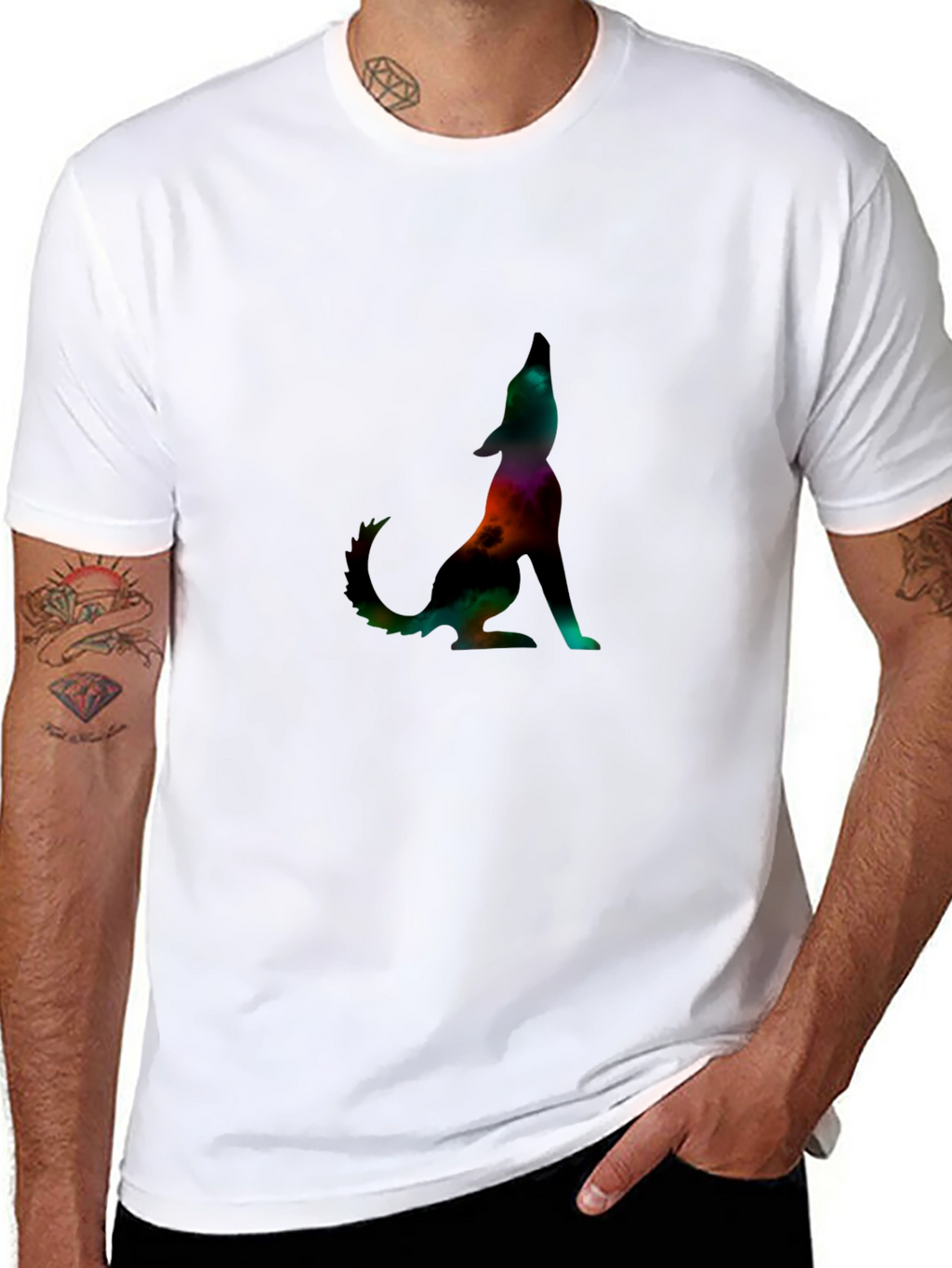 Galaxy Wolf Graphic Tee - Stylish Mens Black T-Shirt