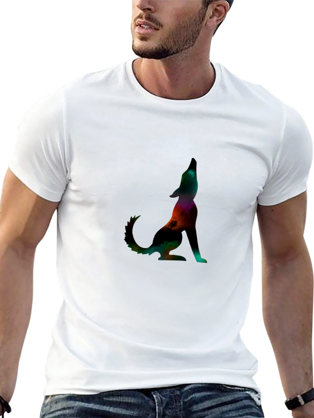 Galaxy Wolf Graphic Tee - Stylish Mens Black T-Shirt