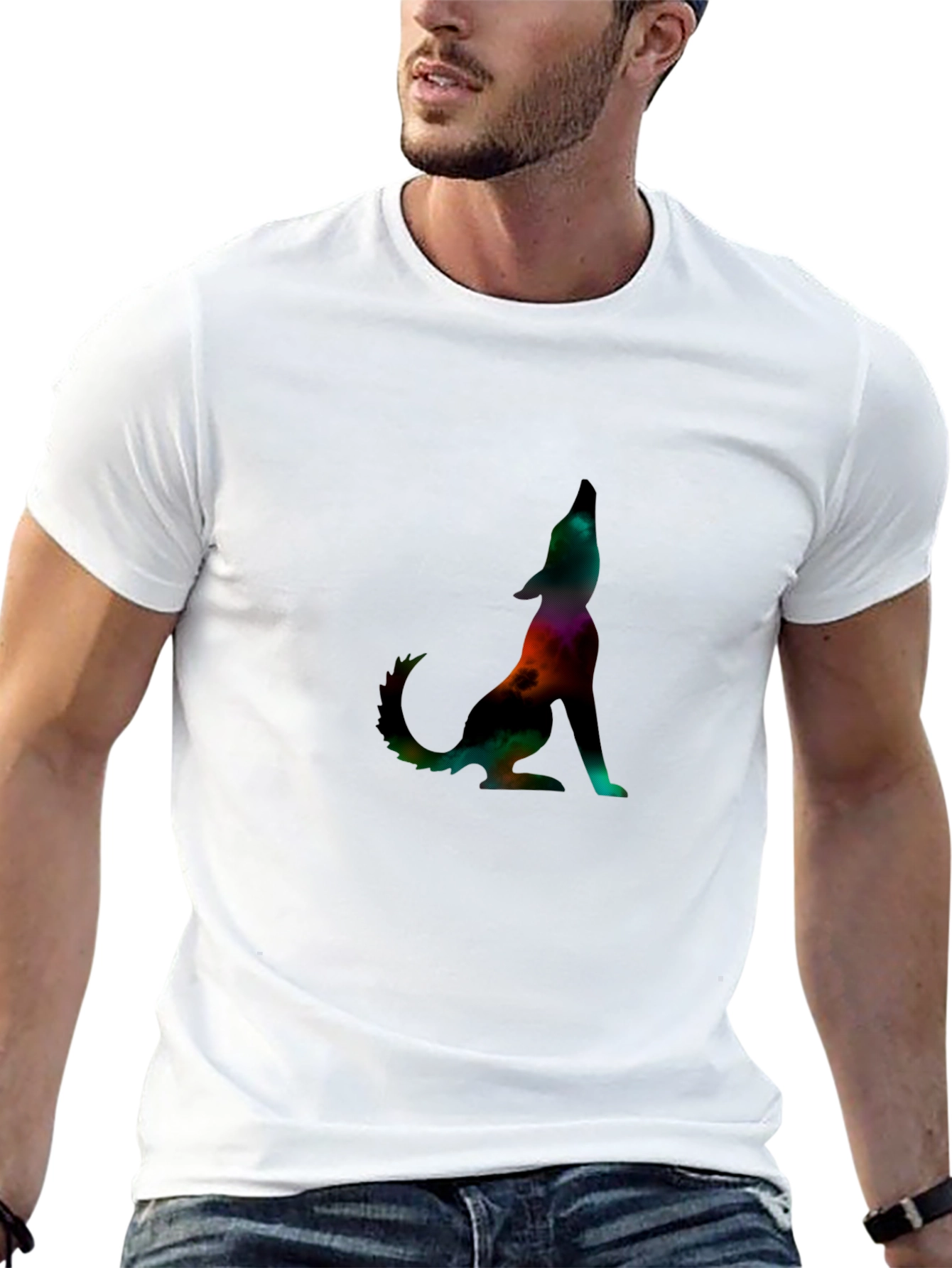 Galaxy Wolf Graphic Tee - Stylish Mens Black T-Shirt