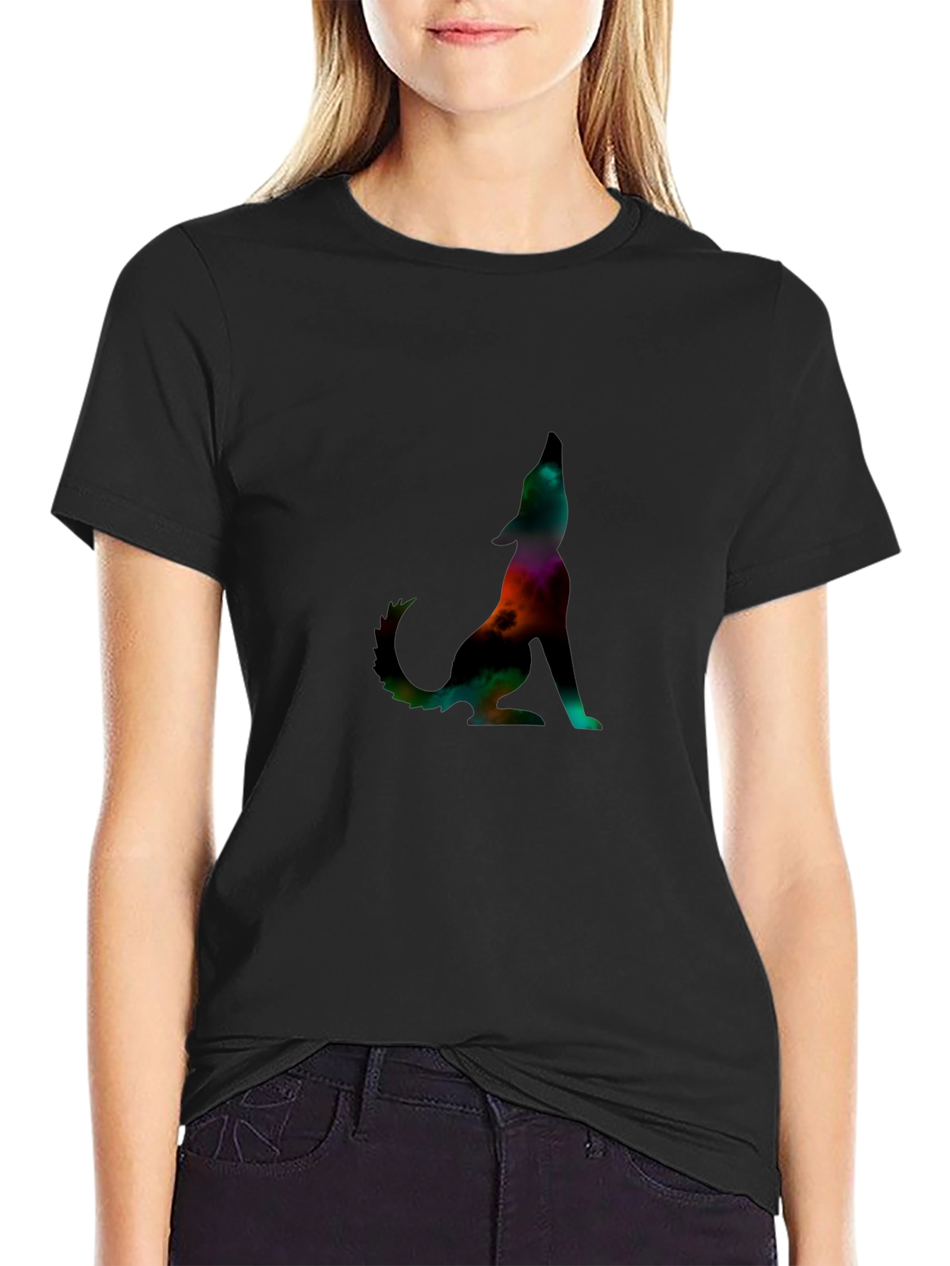 Galaxy Wolf Graphic Tee - Stylish Mens Black T-Shirt