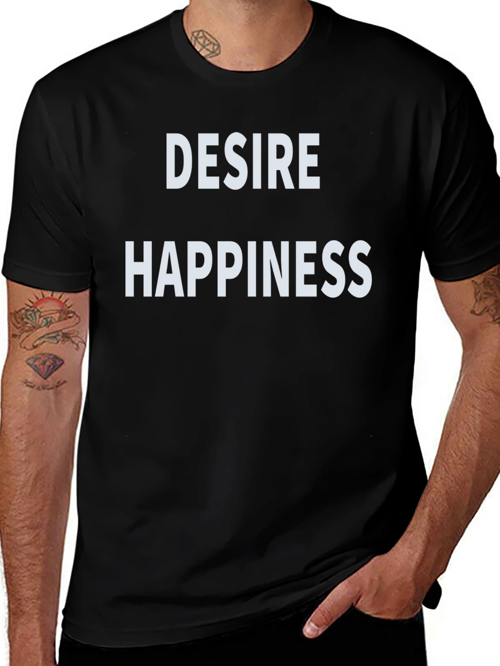 Desire Happiness Black T-Shirt - Stylish Slogan Tee