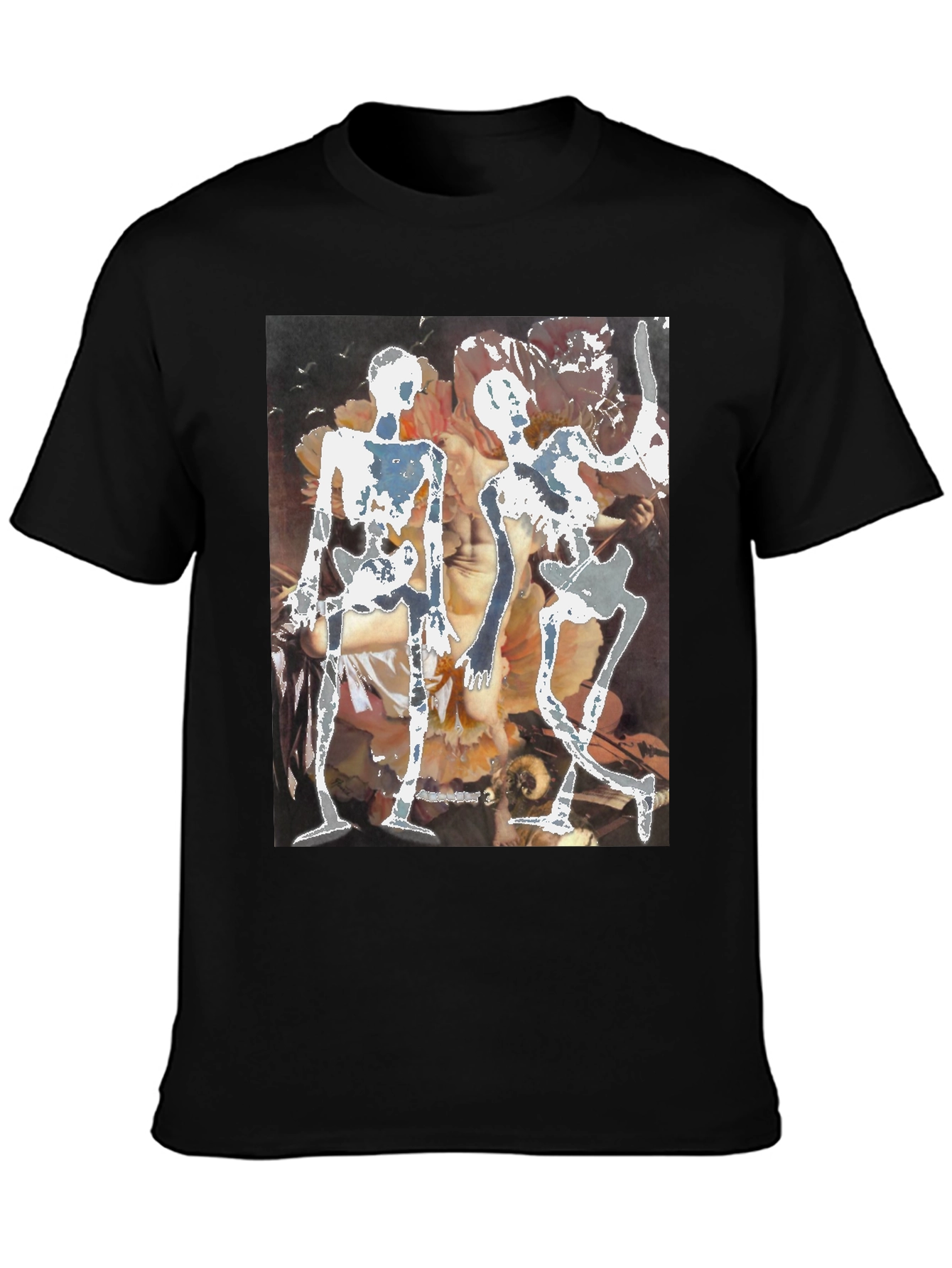 Unique Black T-Shirt with Skeleton Art Design