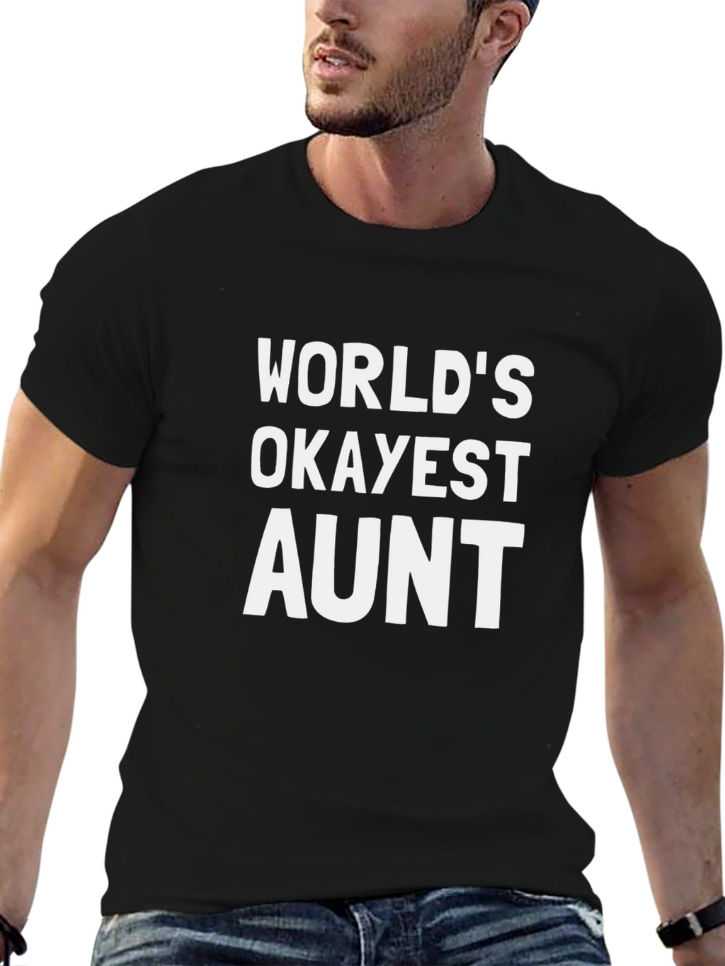 Worlds Okayest Aunt Black T-Shirt Novelty Graphic Tee