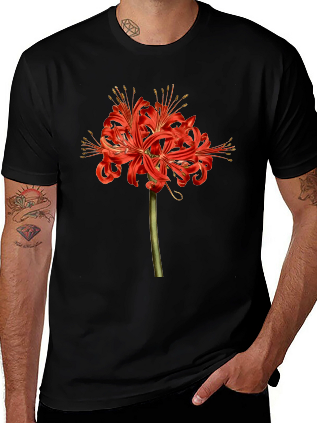 Red Spider Lily Graphic Tee - Botanical Print