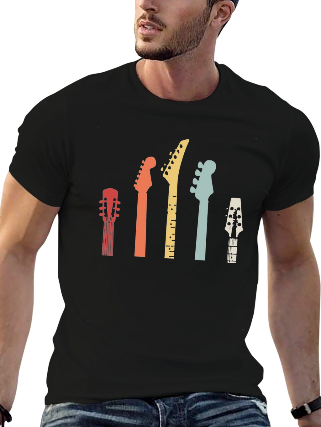 Guitar Headstock Graphic Tee - Retro Music Shirt