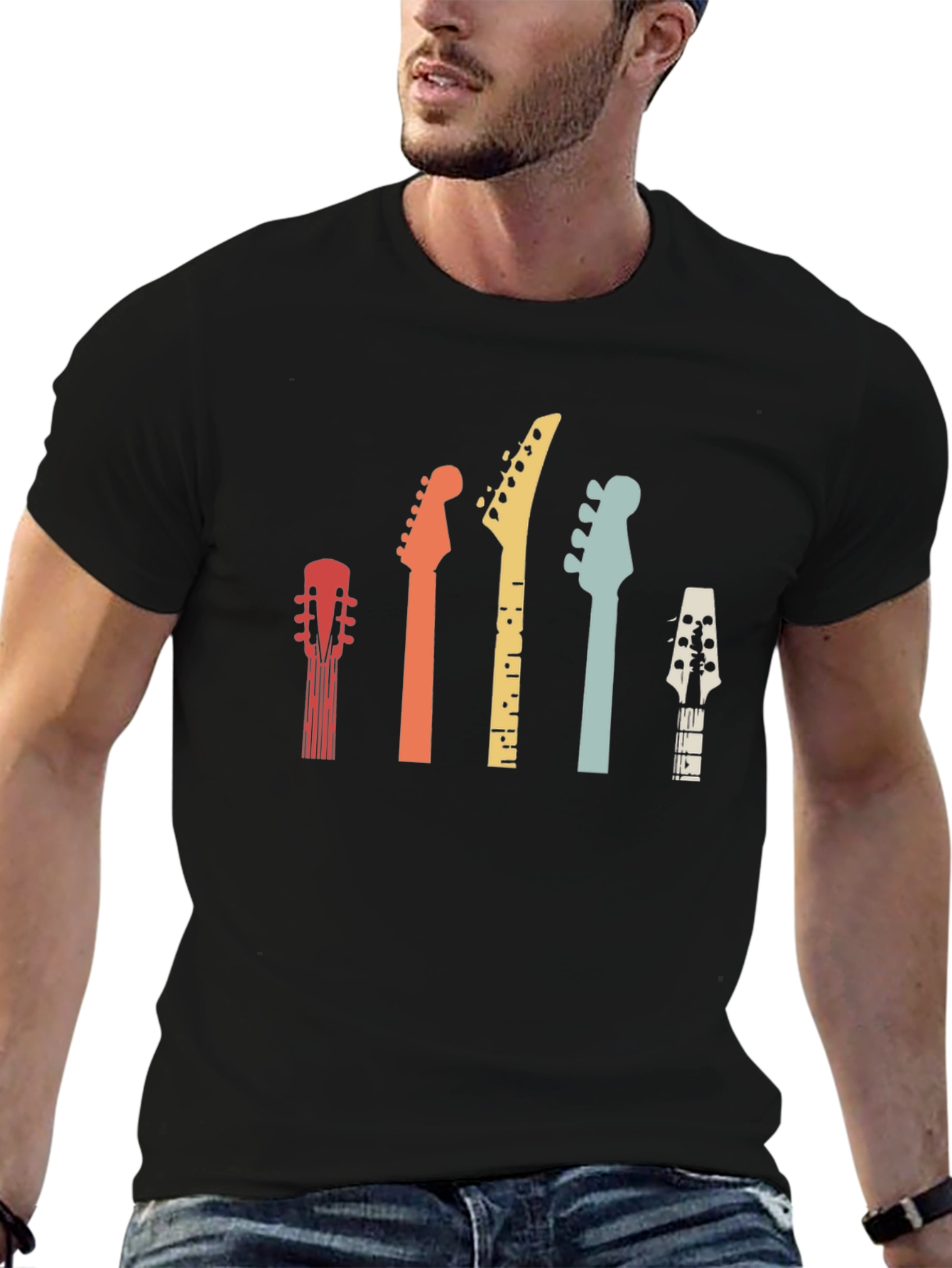 Guitar Headstock Graphic Tee - Retro Music Shirt