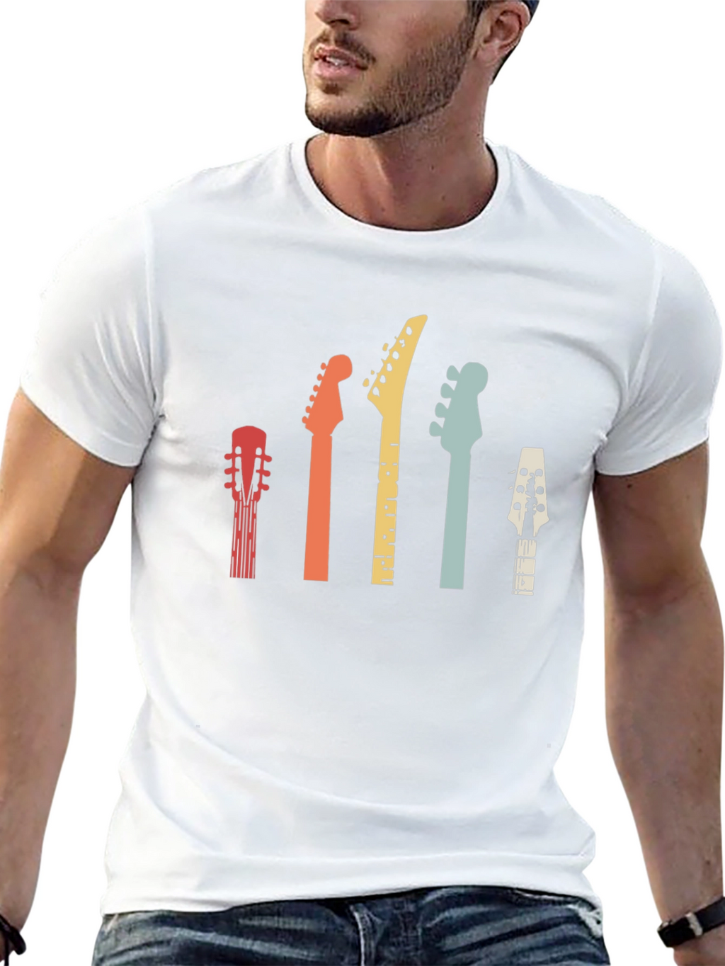 Guitar Headstock Graphic Tee - Retro Music Shirt
