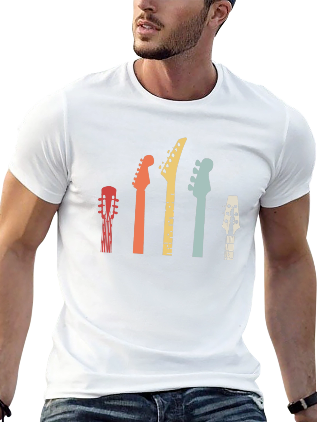 Guitar Headstock Graphic Tee - Retro Music Shirt